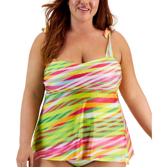 Becca Etc Womens Awaken Printed Tie-Strap Swim Tankini Top Plus Size 2X 14448 - Picture 1 of 2